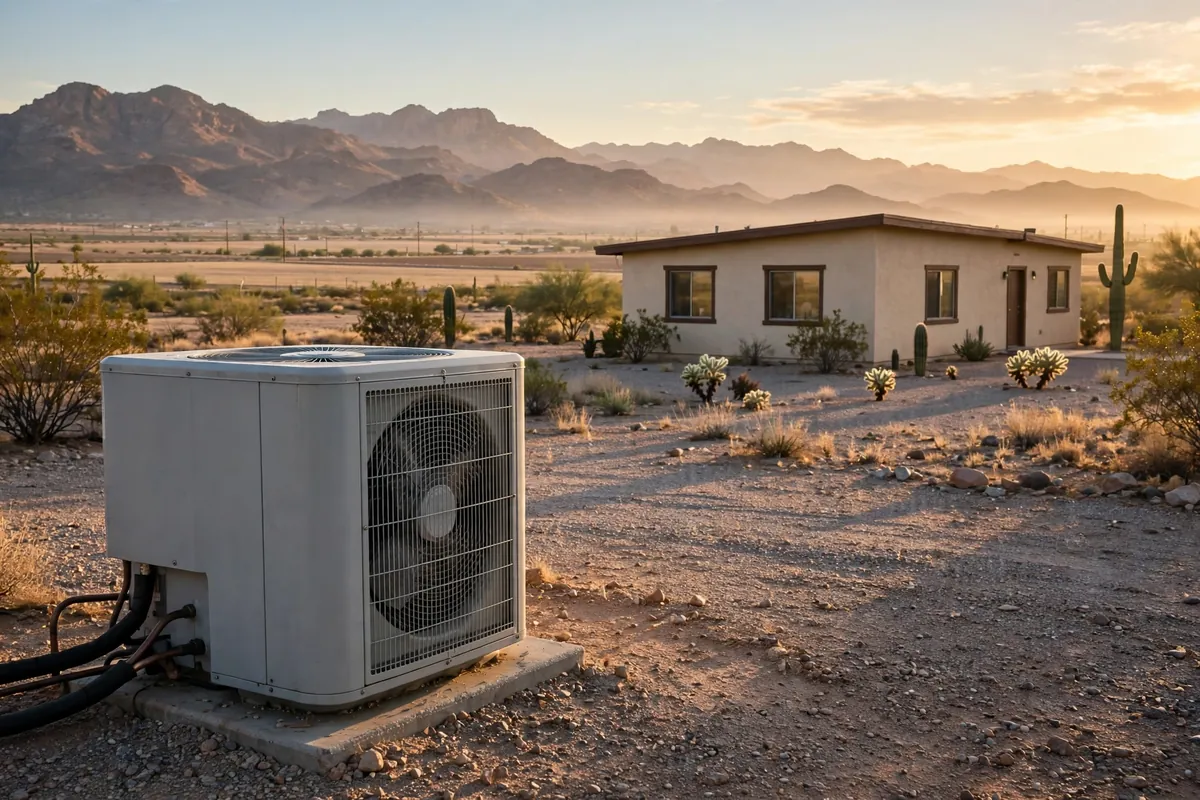 AC Repair Arizona City, AZ — a condenser unit outside a desert home in summer