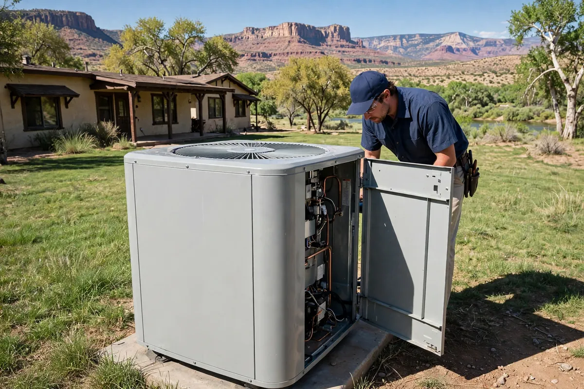 AC Repair Camp Verde, AZ — a technician testing an outdoor unit in the heat