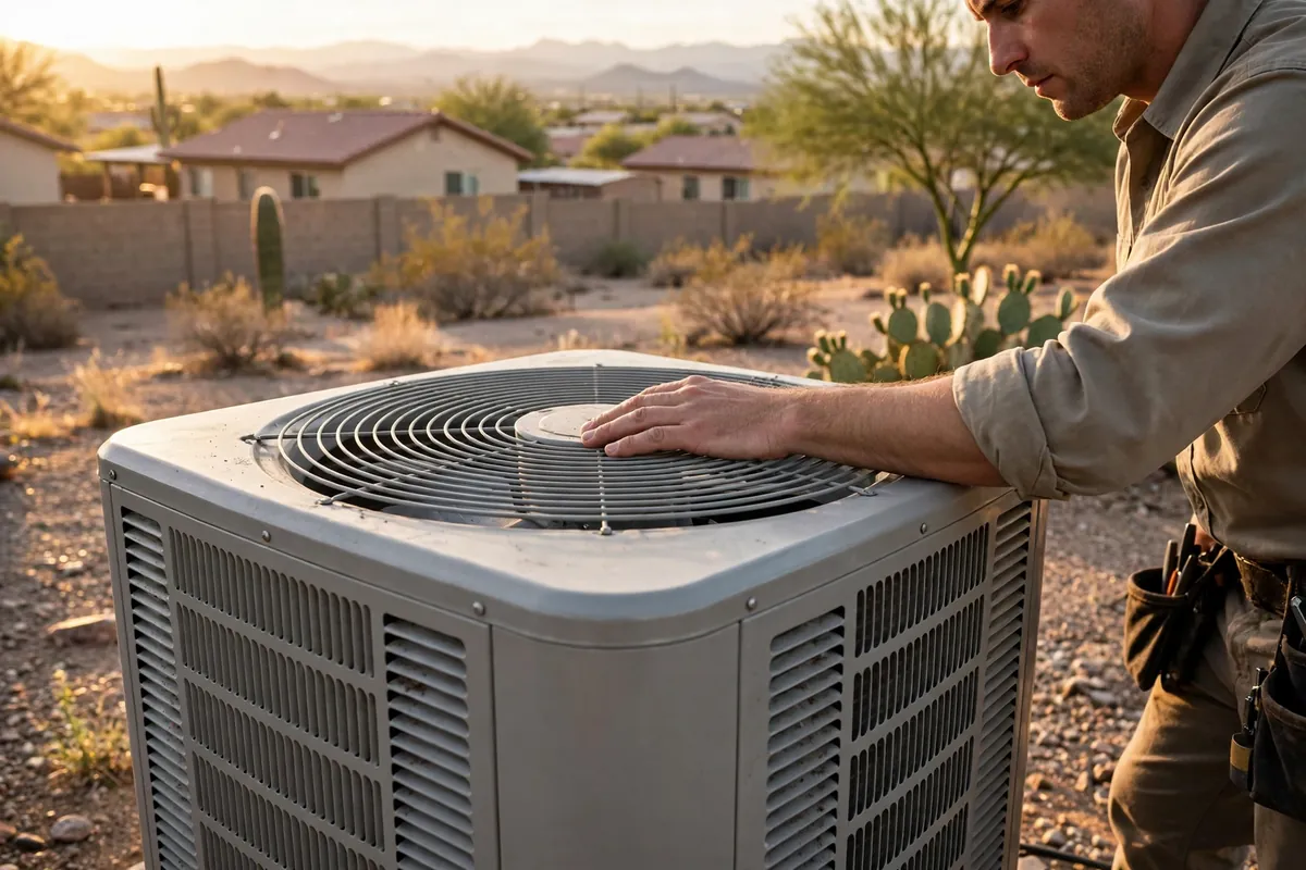 AC Repair Cashion, AZ — a condenser unit outside a desert home in summer