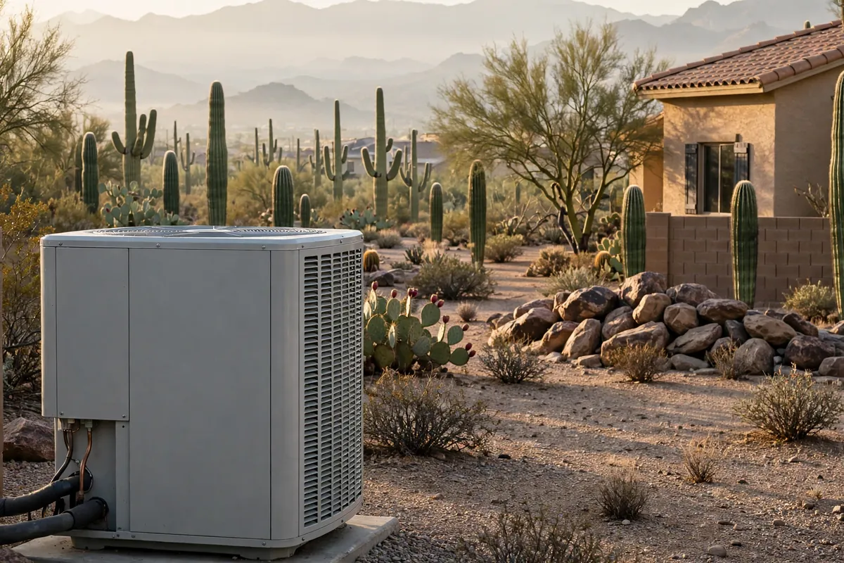 AC Repair Cave Creek, AZ — a condenser unit outside a desert home in summer