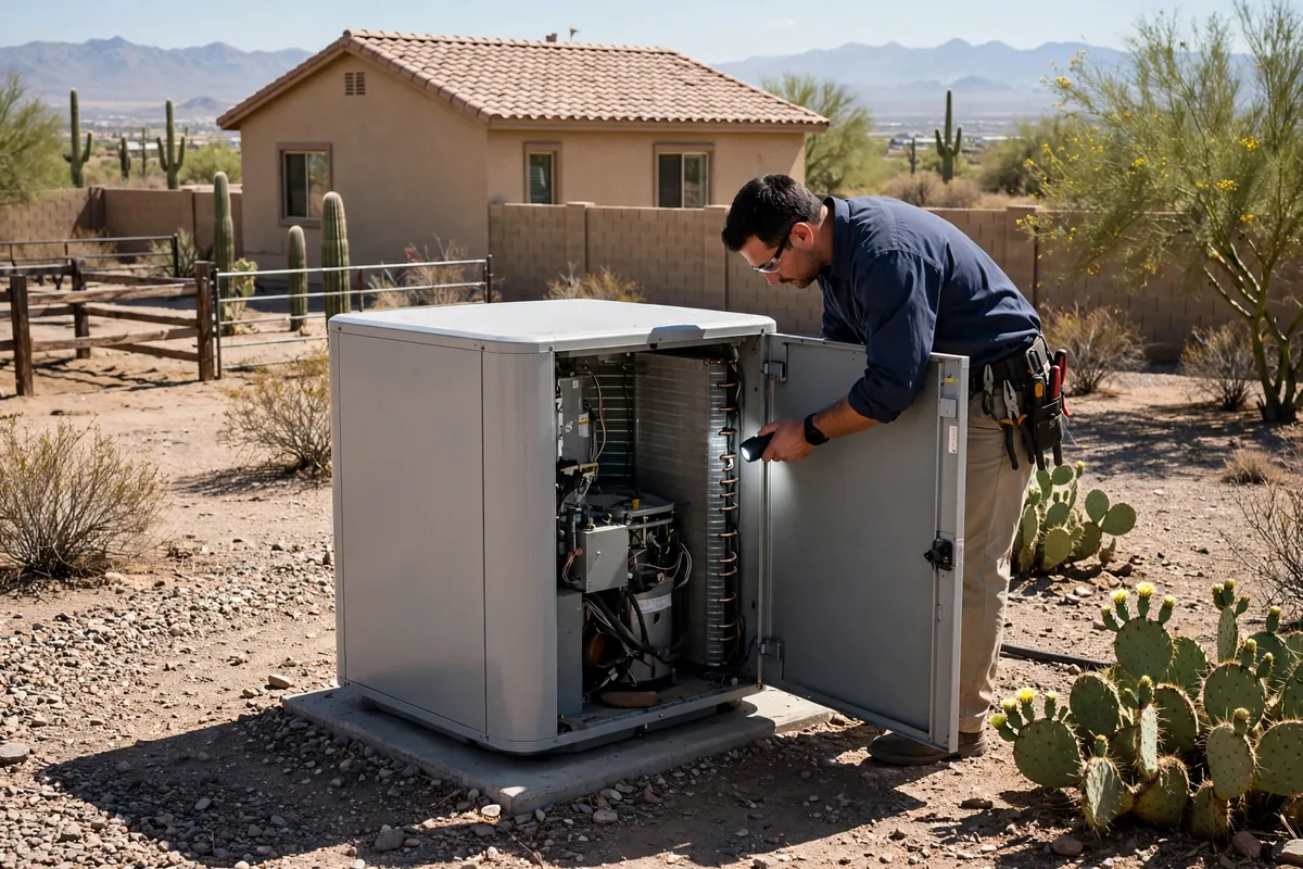 AC Repair Chandler Heights, AZ — rooftop units over an Arizona neighborhood at midday