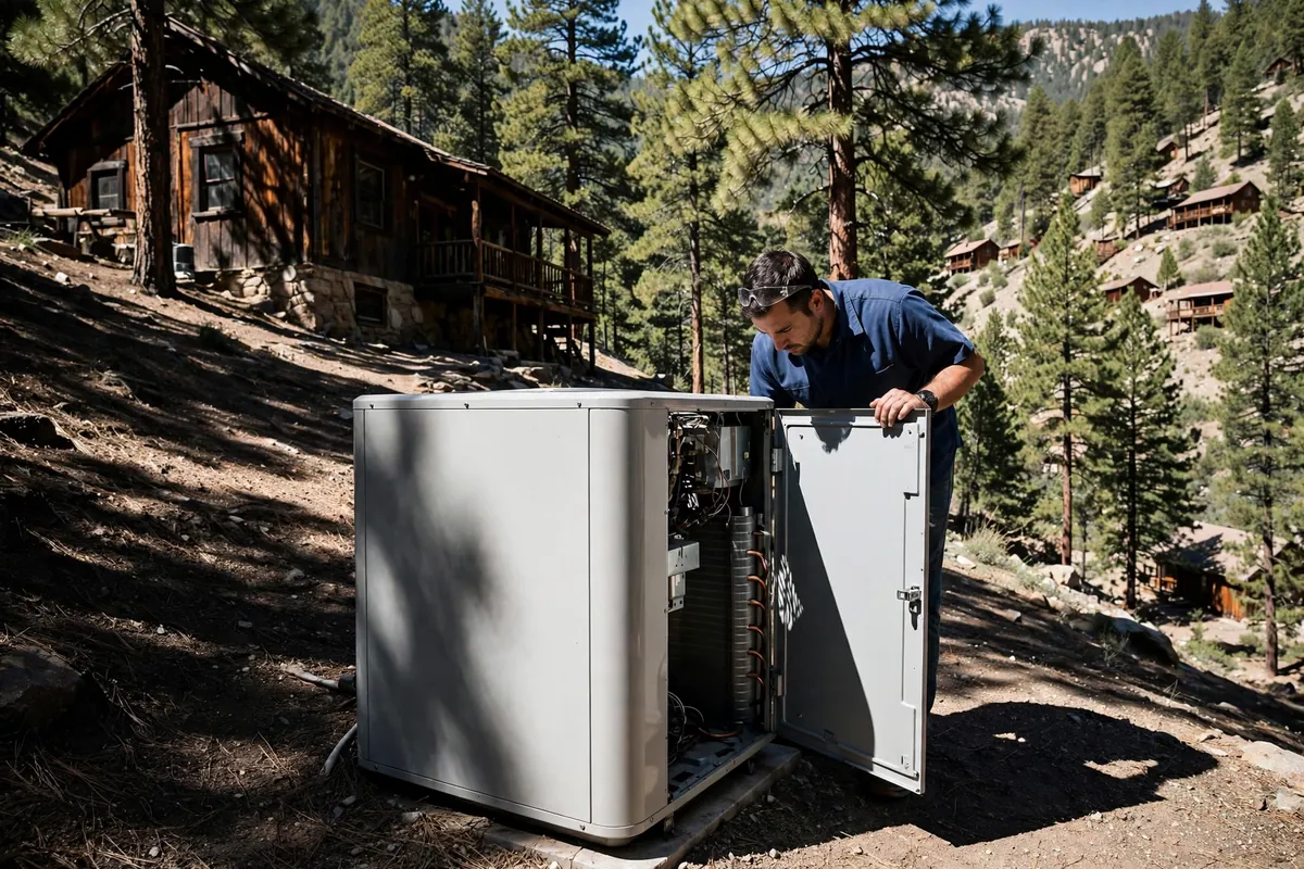 AC Repair Crown King, AZ — a technician testing an outdoor unit in the heat