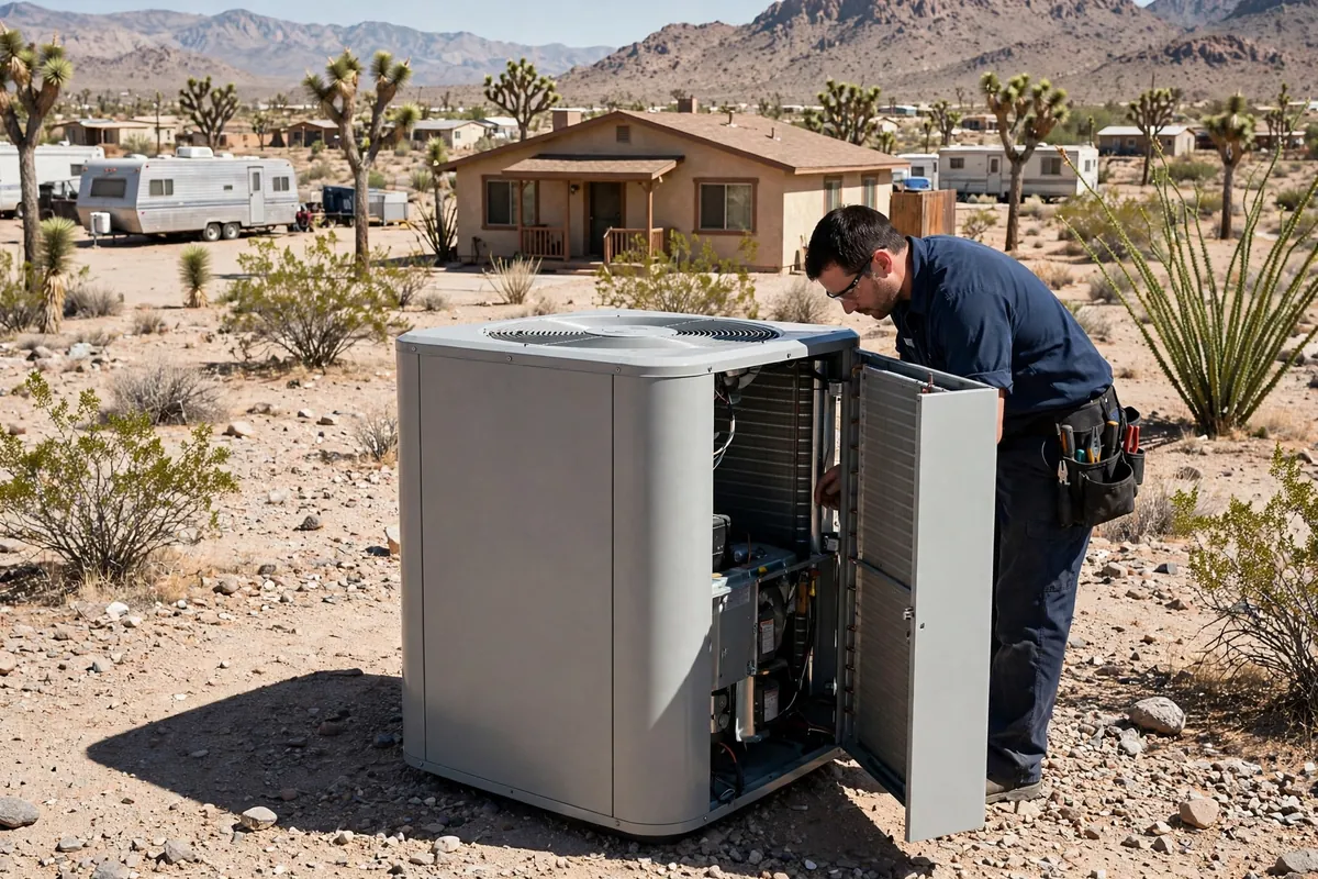 AC Repair Dolan Springs, AZ — rooftop units over an Arizona neighborhood at midday