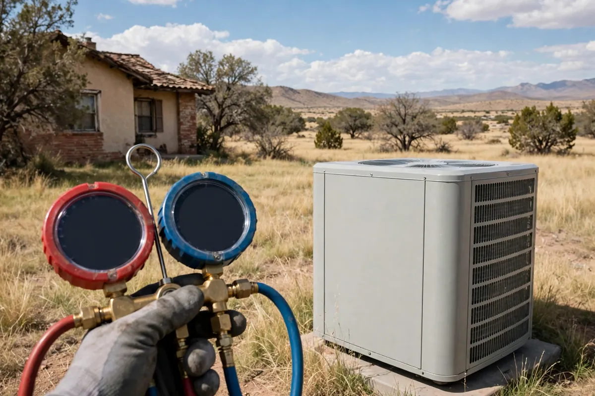 AC Repair Douglas, AZ — a technician testing an outdoor unit in the heat