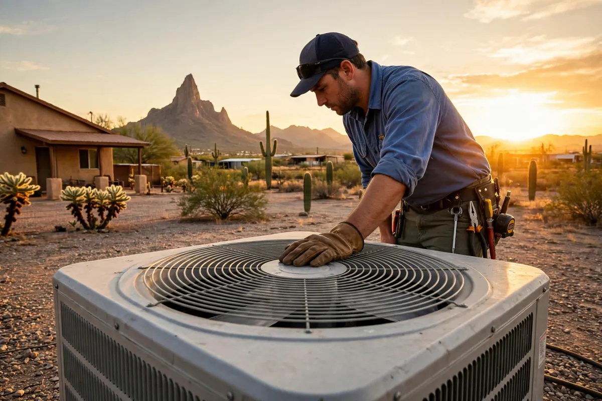 AC Repair Eloy, AZ — a condenser unit outside a desert home in summer
