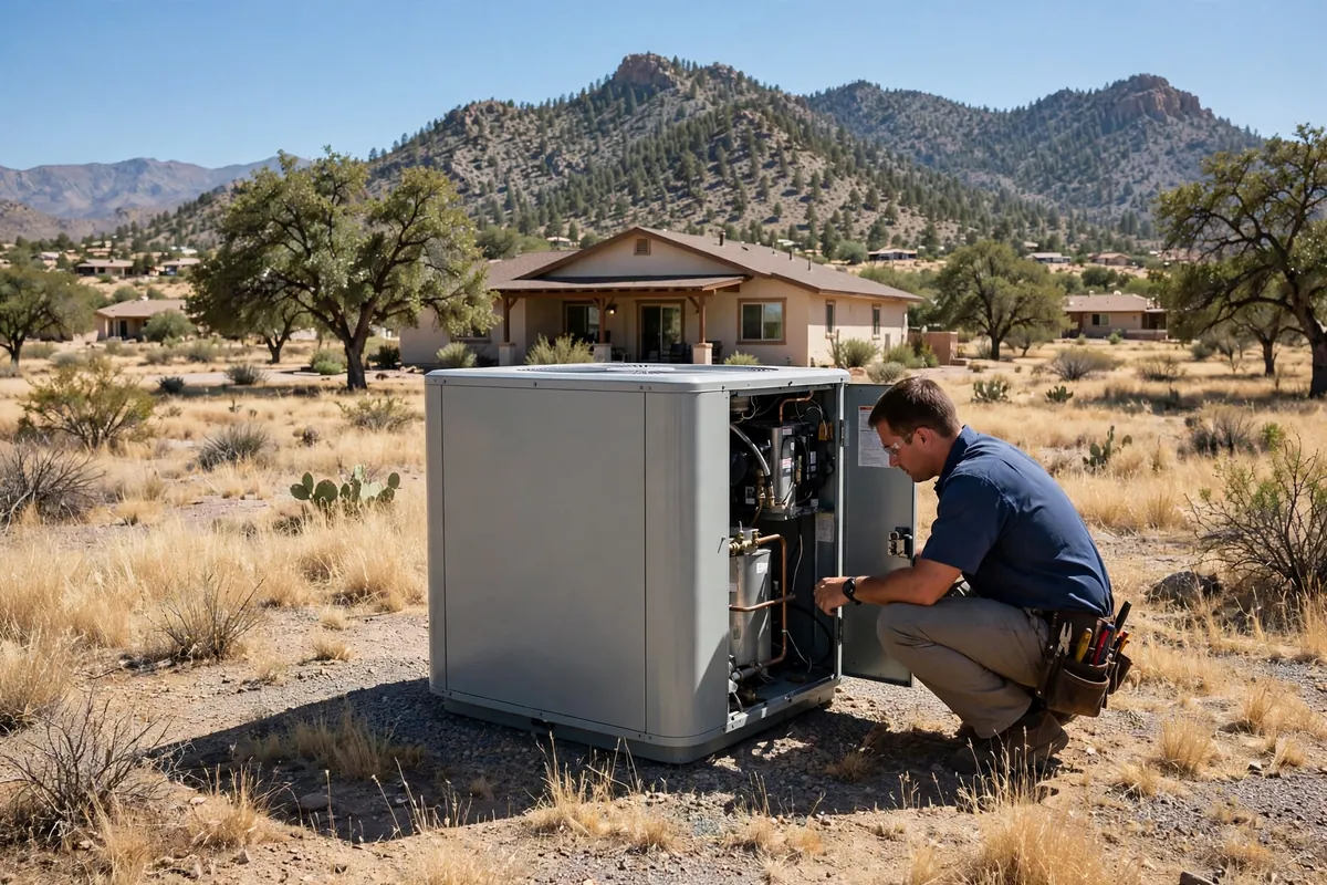 AC Repair Fort Huachuca, AZ — a condenser unit outside a desert home in summer