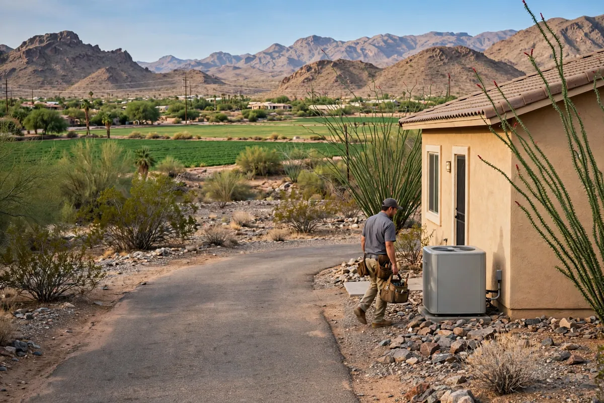 AC Repair Fort Mohave, AZ — rooftop units over an Arizona neighborhood at midday