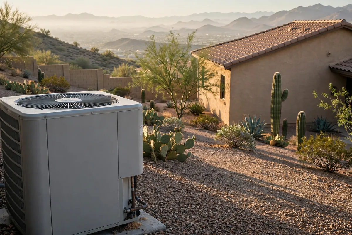 AC Repair Fountain Hills, AZ — a condenser unit outside a desert home in summer