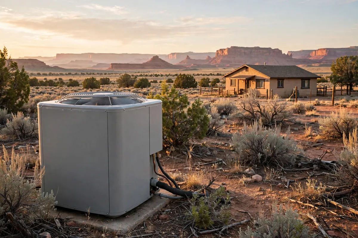 AC Repair Ganado, AZ — a technician testing an outdoor unit in the heat