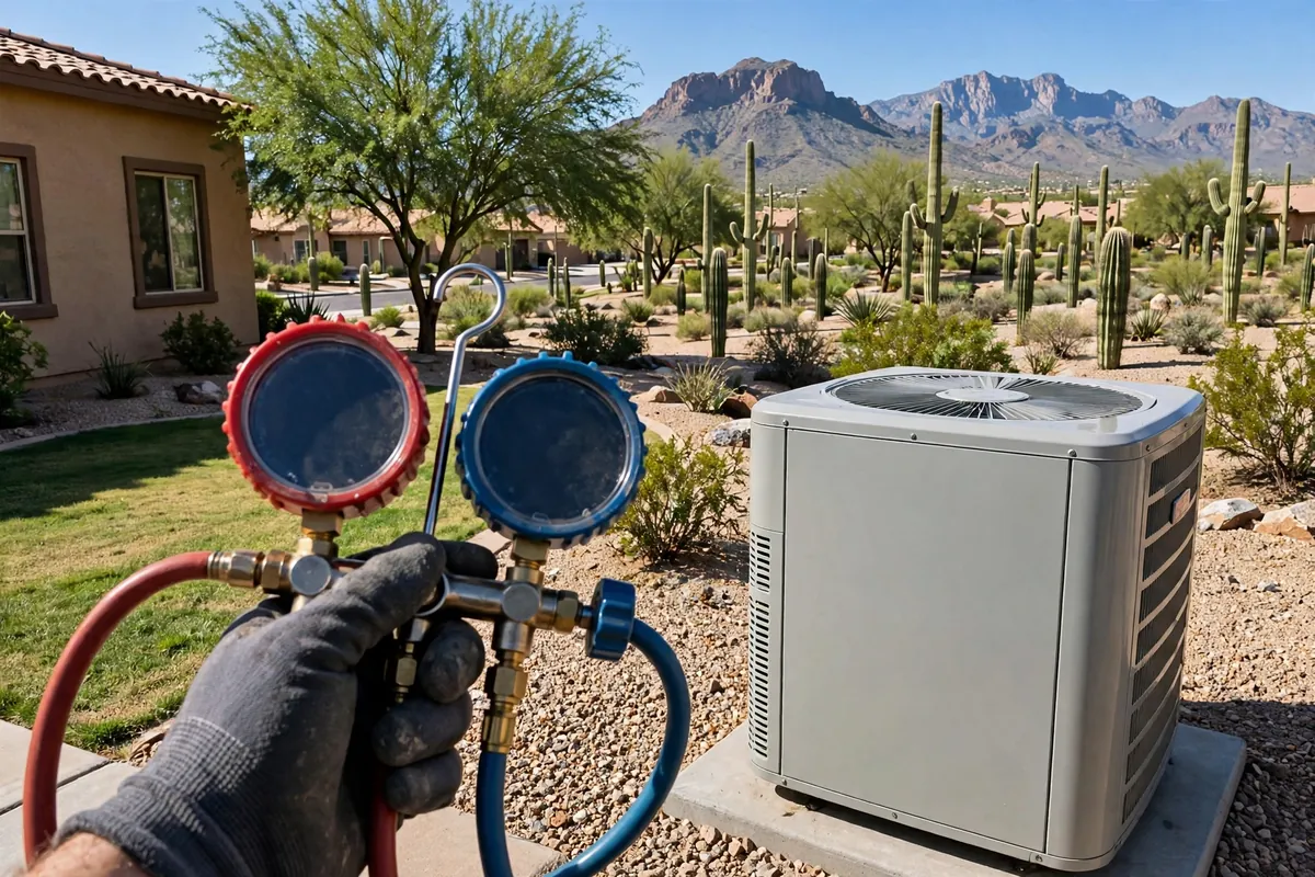 AC Repair Green Valley, AZ — rooftop units over an Arizona neighborhood at midday