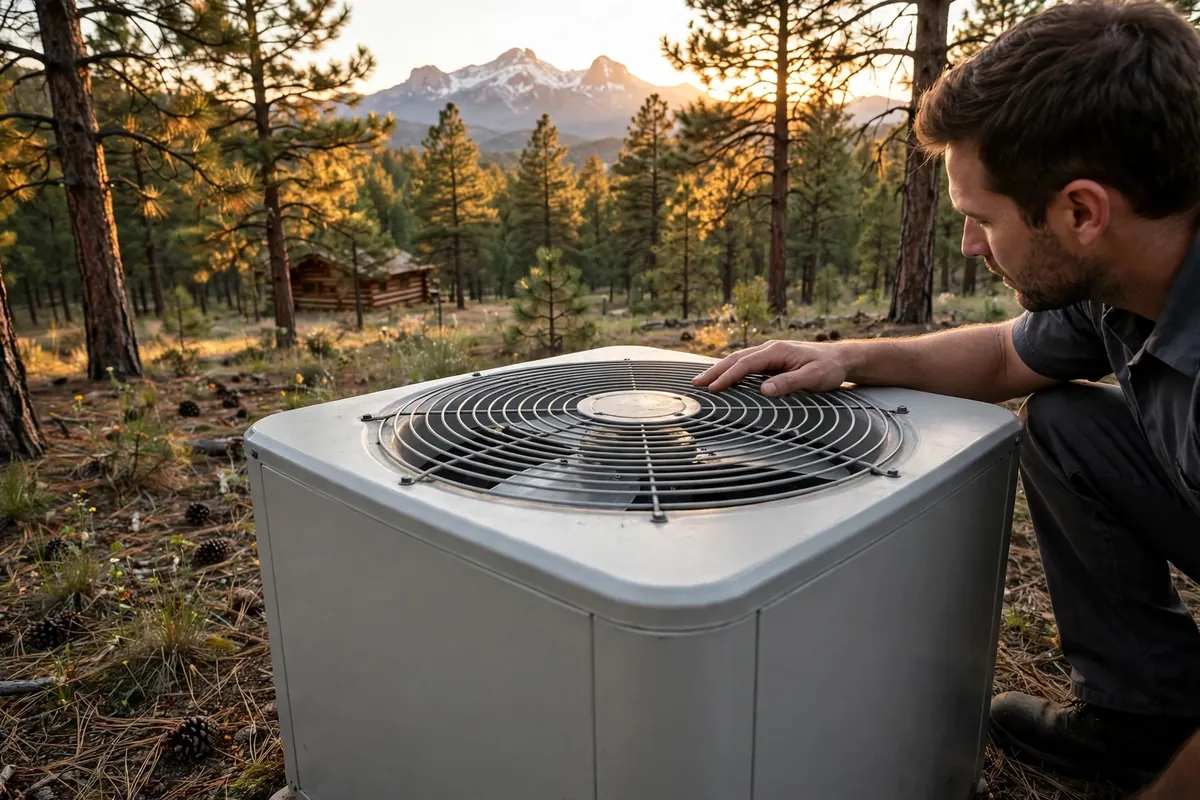 AC Repair Happy Jack, AZ — a technician testing an outdoor unit in the heat
