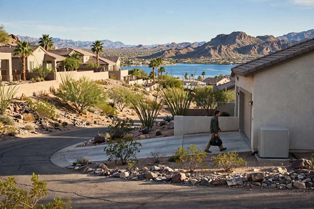 AC Repair Lake Havasu City, AZ — rooftop units over an Arizona neighborhood at midday