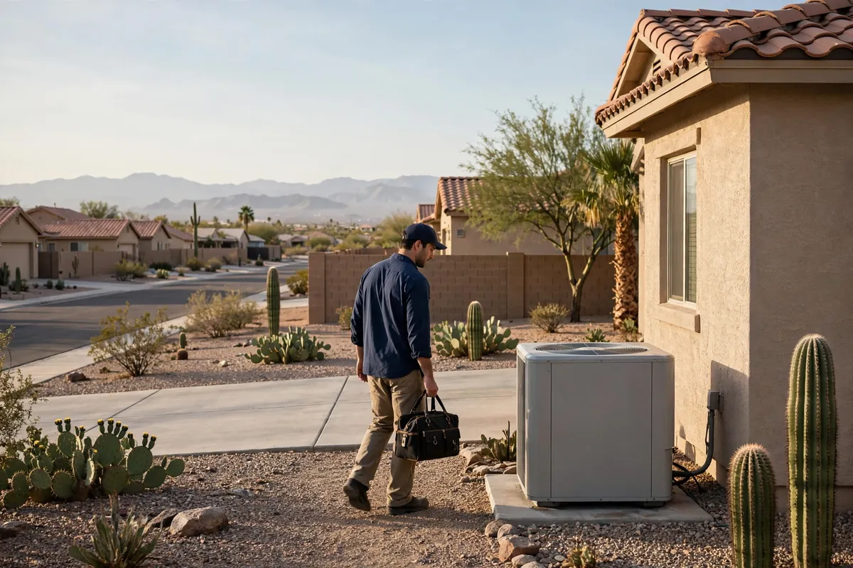 AC Repair Luke Air Force Base, AZ — a condenser unit outside a desert home in summer