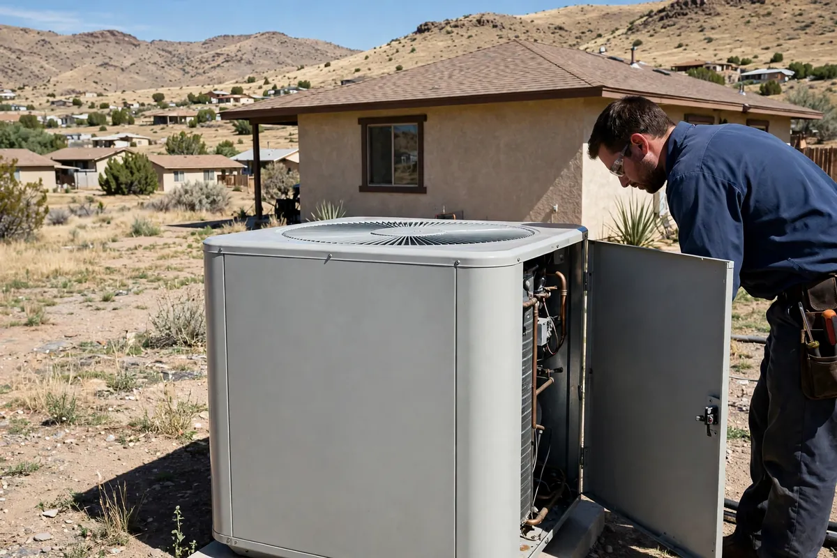 AC Repair Mayer, AZ — a condenser unit outside a desert home in summer