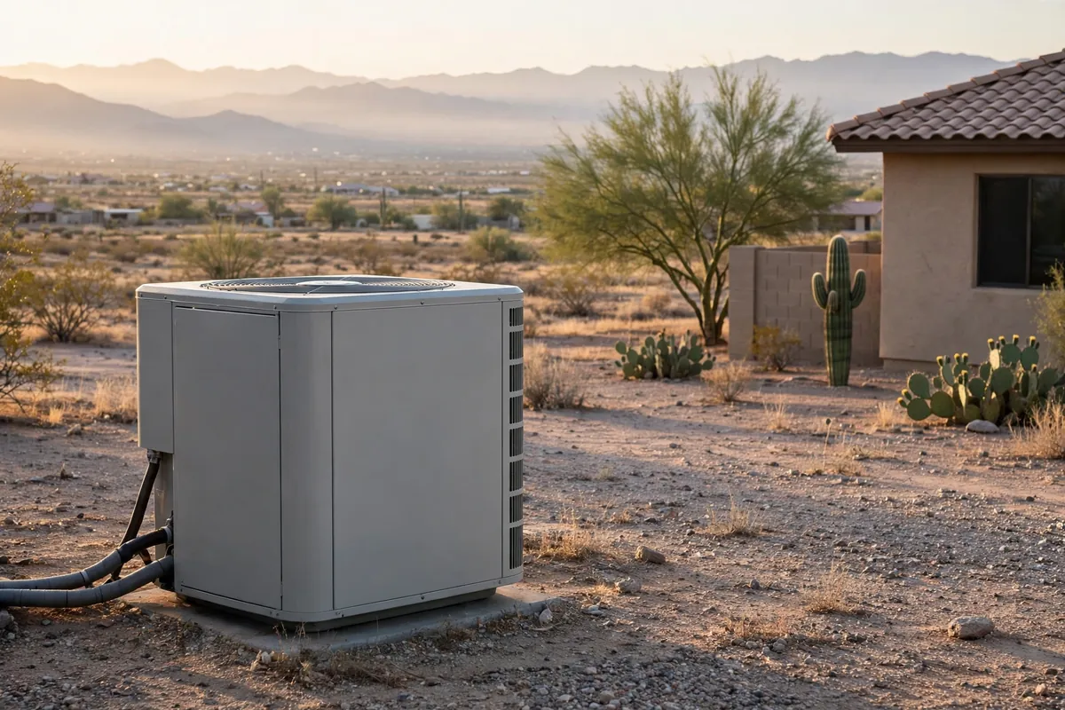 AC Repair Morristown, AZ — a condenser unit outside a desert home in summer