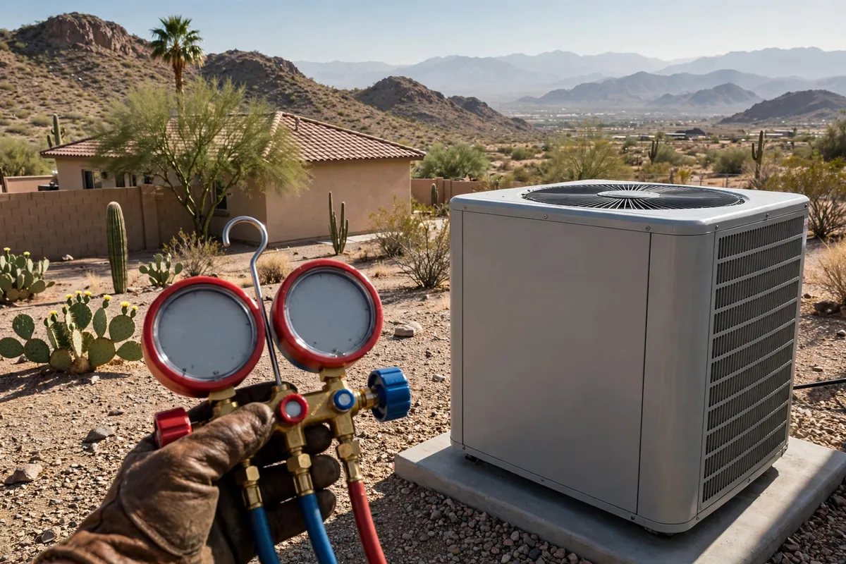 AC Repair New River, AZ — rooftop units over an Arizona neighborhood at midday