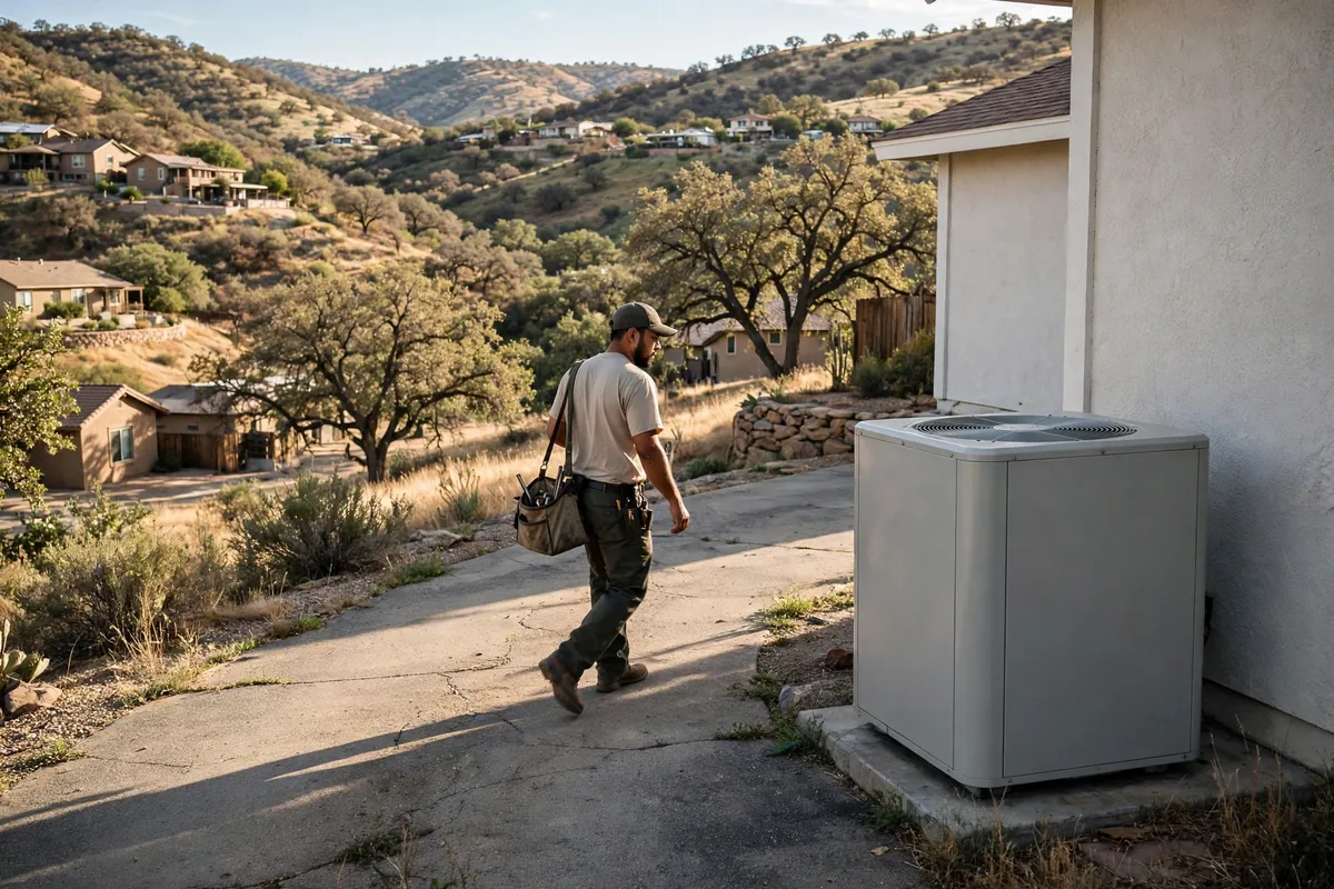 AC Repair Nogales, AZ — a condenser unit outside a desert home in summer
