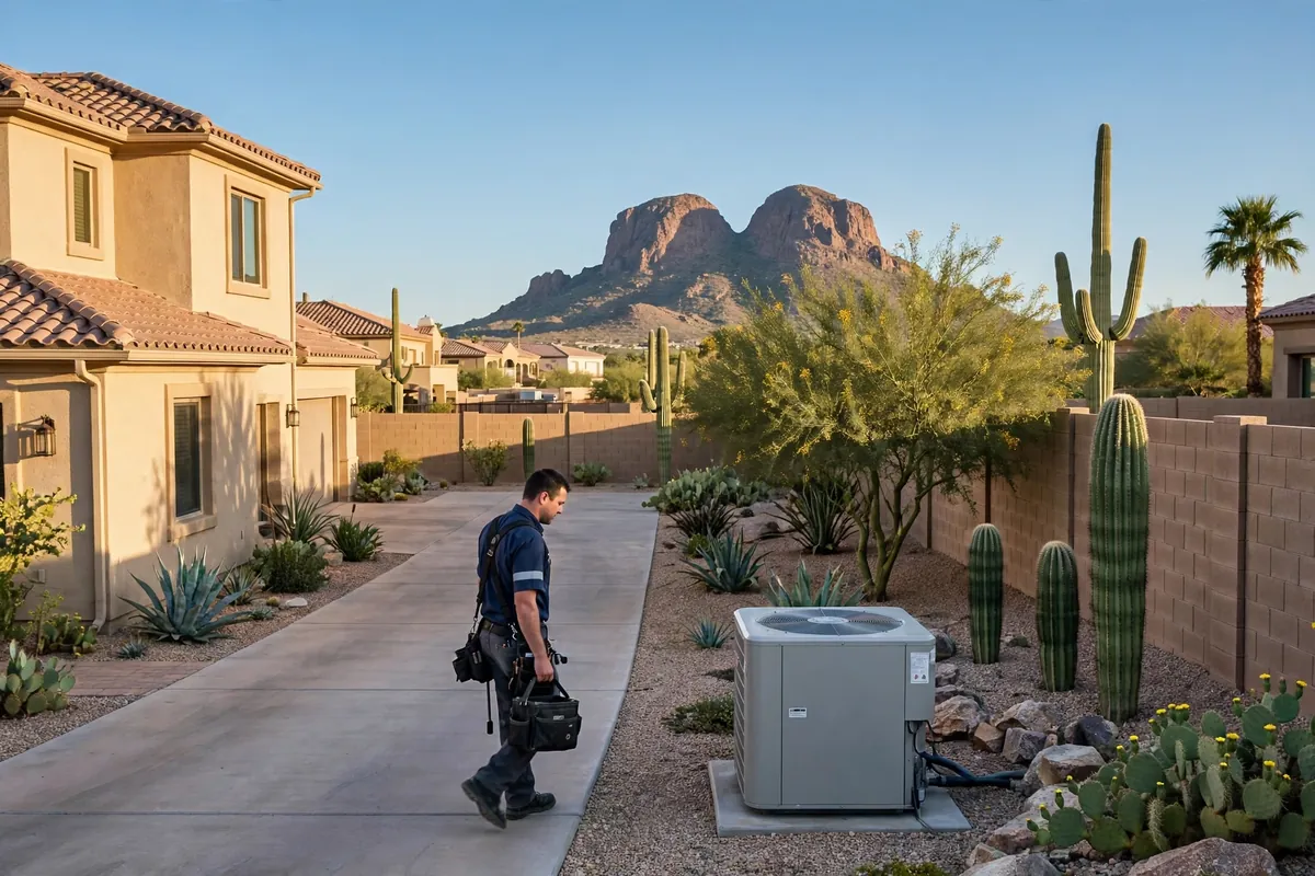 AC Repair Paradise Valley, AZ — a condenser unit outside a desert home in summer