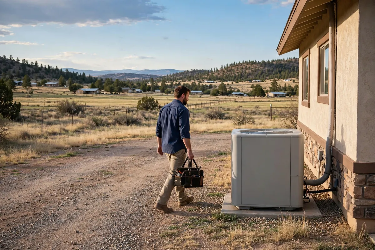 AC Repair Paulden, AZ — a technician testing an outdoor unit in the heat