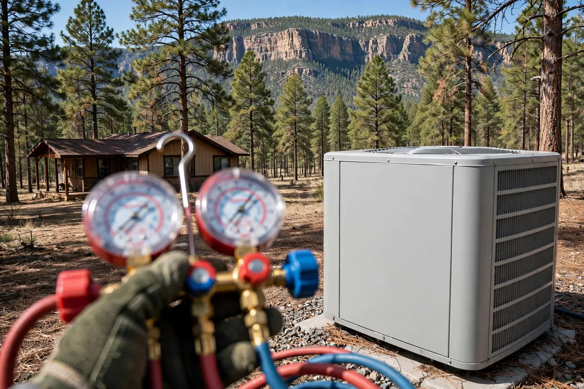 AC Repair Payson, AZ — a condenser unit outside a desert home in summer