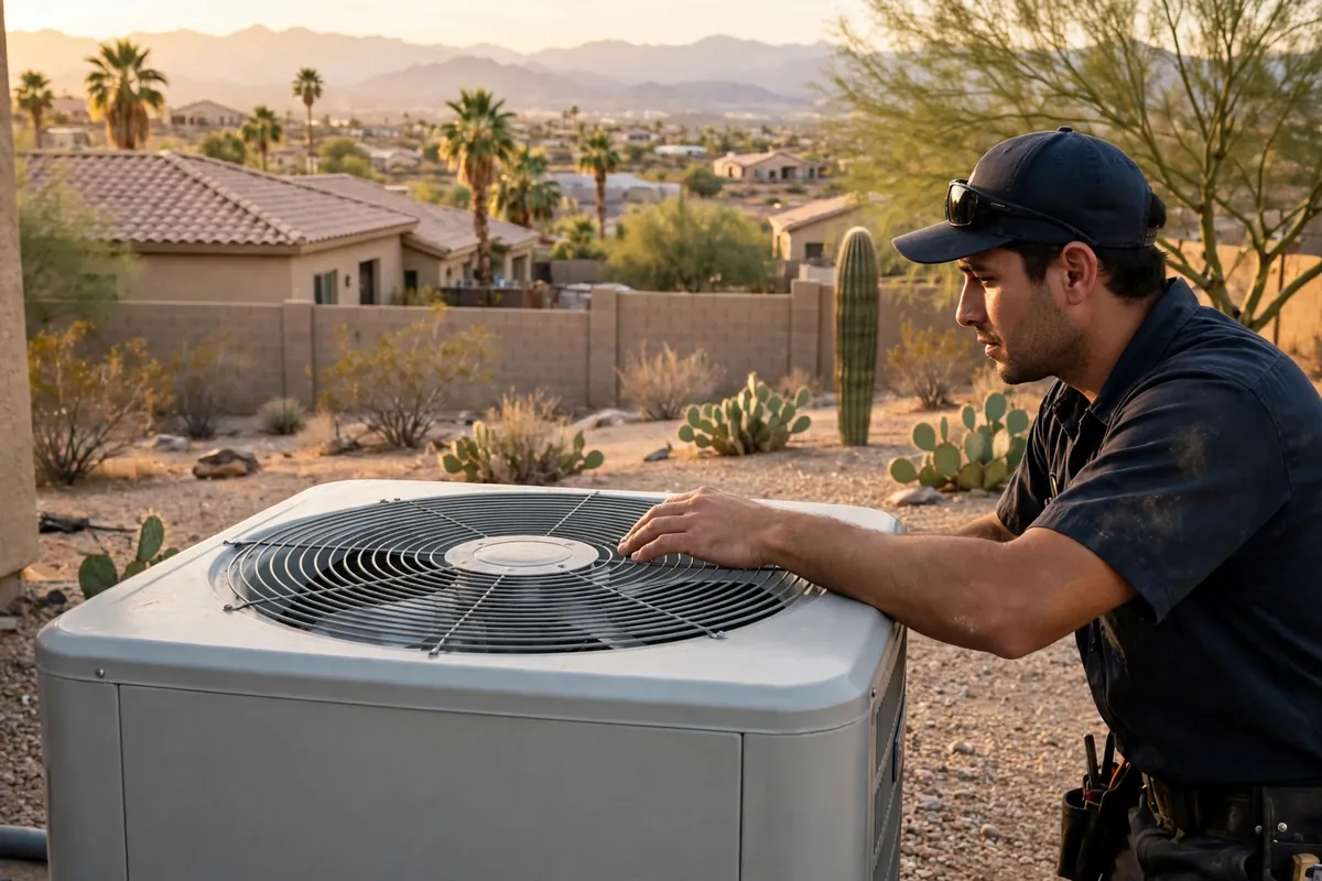 AC Repair Peoria, AZ — a condenser unit outside a desert home in summer