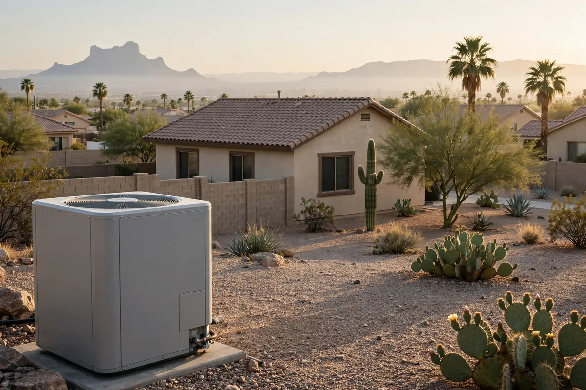 AC Repair Phoenix, AZ — a technician testing an outdoor unit in the heat