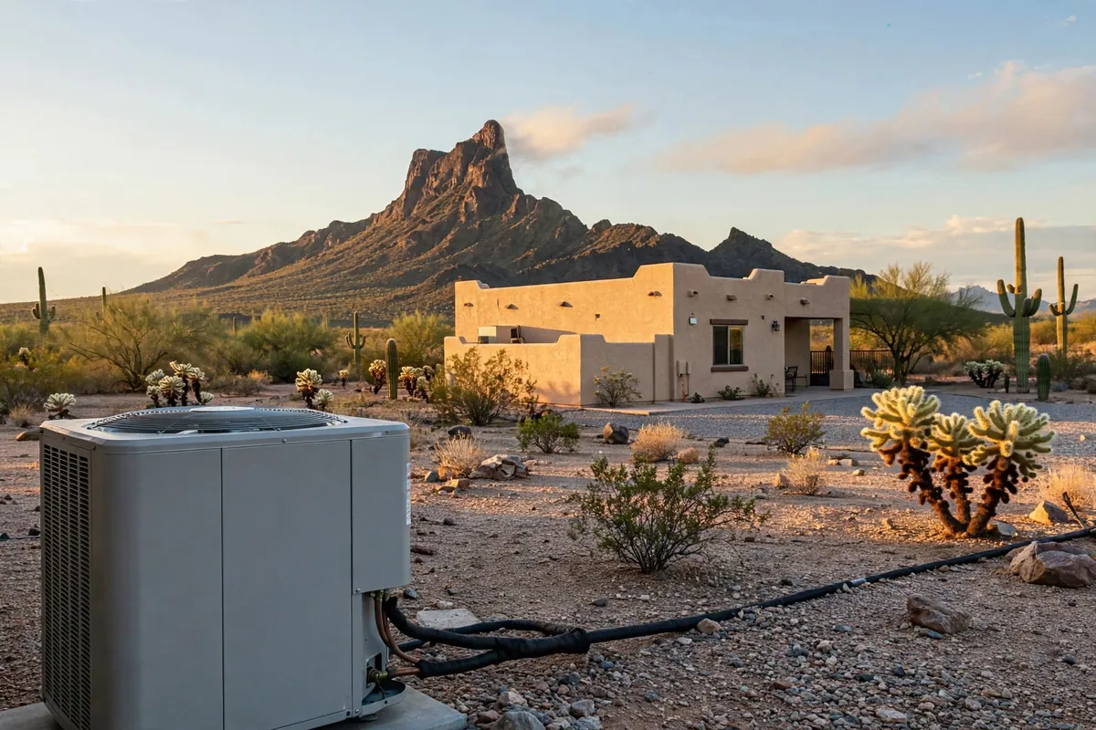 AC Repair Picacho, AZ — rooftop units over an Arizona neighborhood at midday