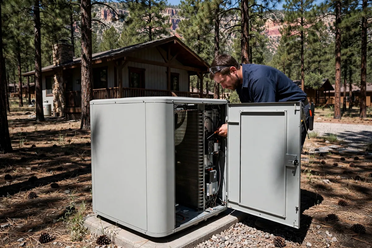 AC Repair Pine, AZ — a condenser unit outside a desert home in summer