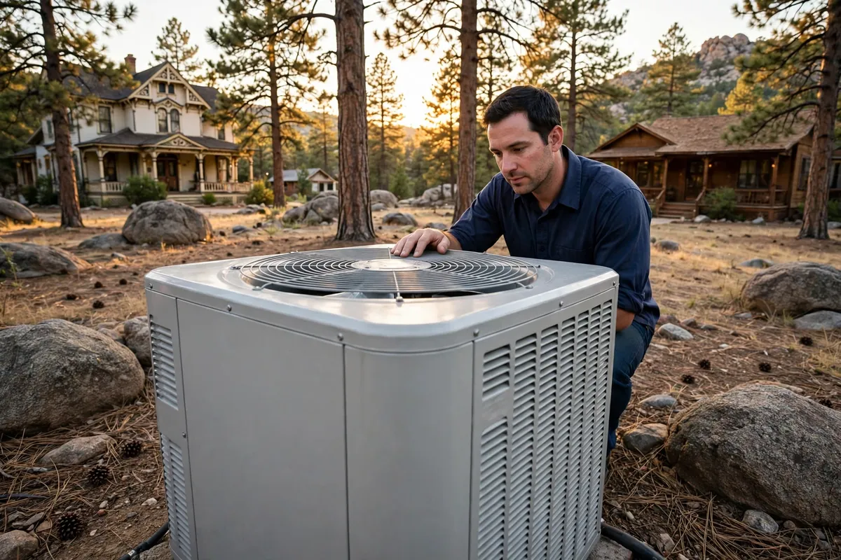 AC Repair Prescott, AZ — a technician testing an outdoor unit in the heat
