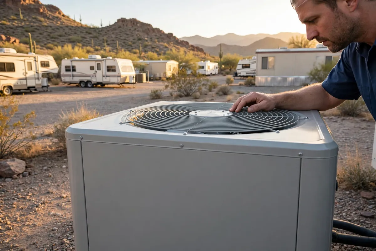 AC Repair Quartzsite, AZ — a condenser unit outside a desert home in summer