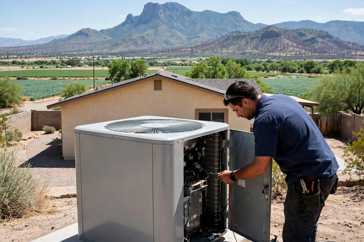 AC Repair Safford, AZ — rooftop units over an Arizona neighborhood at midday