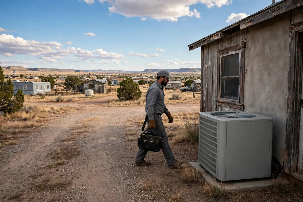 AC Repair Seligman, AZ — a technician testing an outdoor unit in the heat