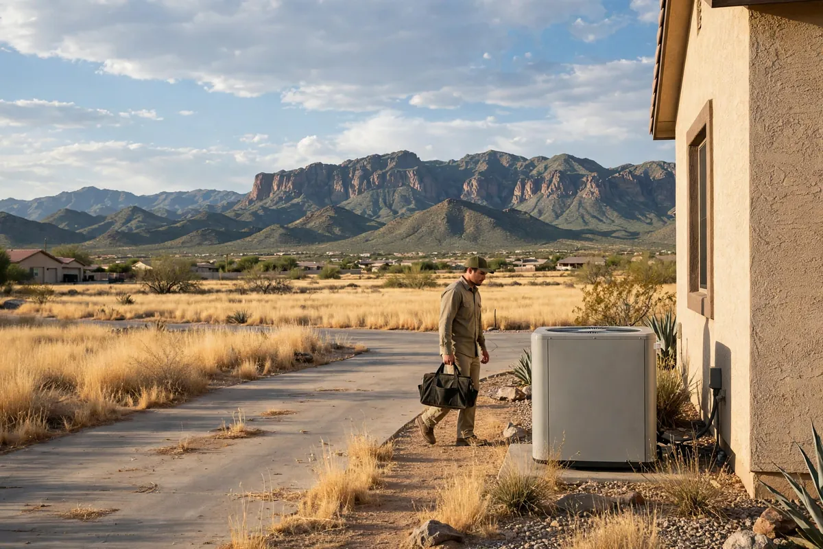 AC Repair Sierra Vista, AZ — a technician testing an outdoor unit in the heat