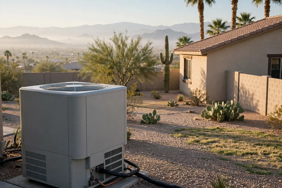 AC Repair Sun City West, AZ — a technician testing an outdoor unit in the heat