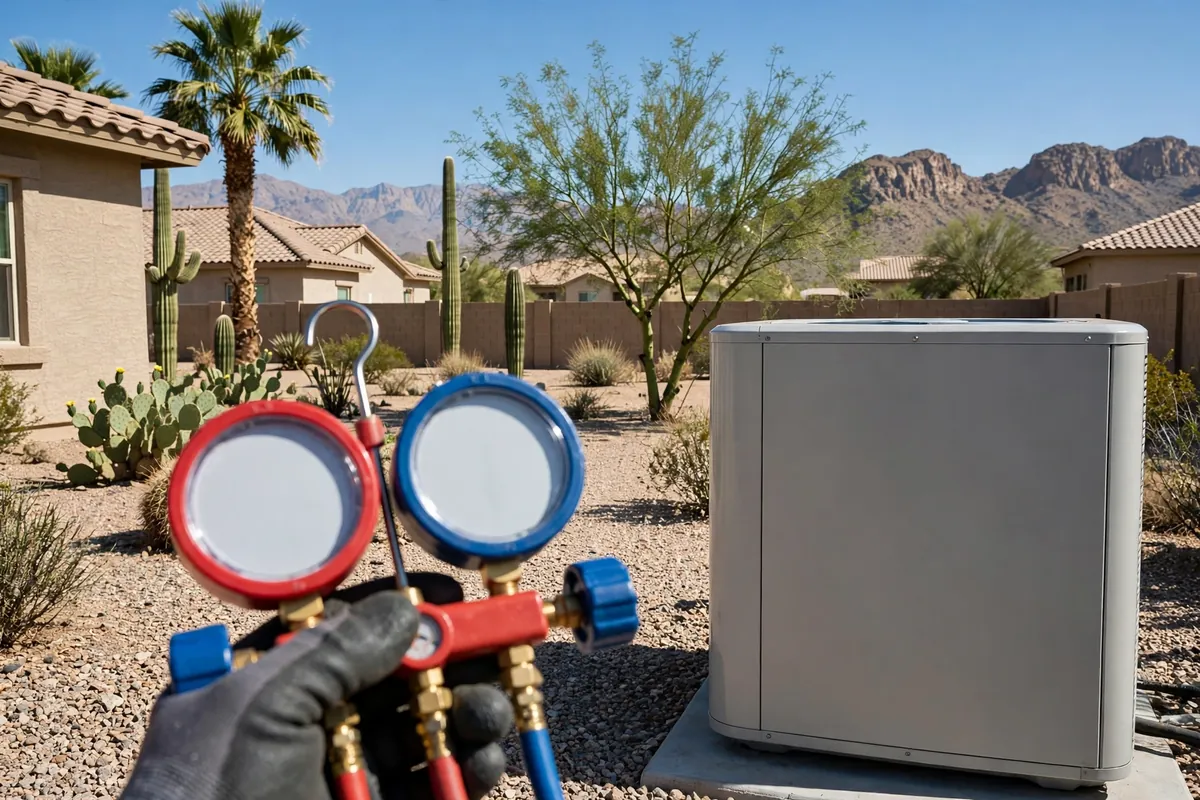 AC Repair Surprise, AZ — a condenser unit outside a desert home in summer