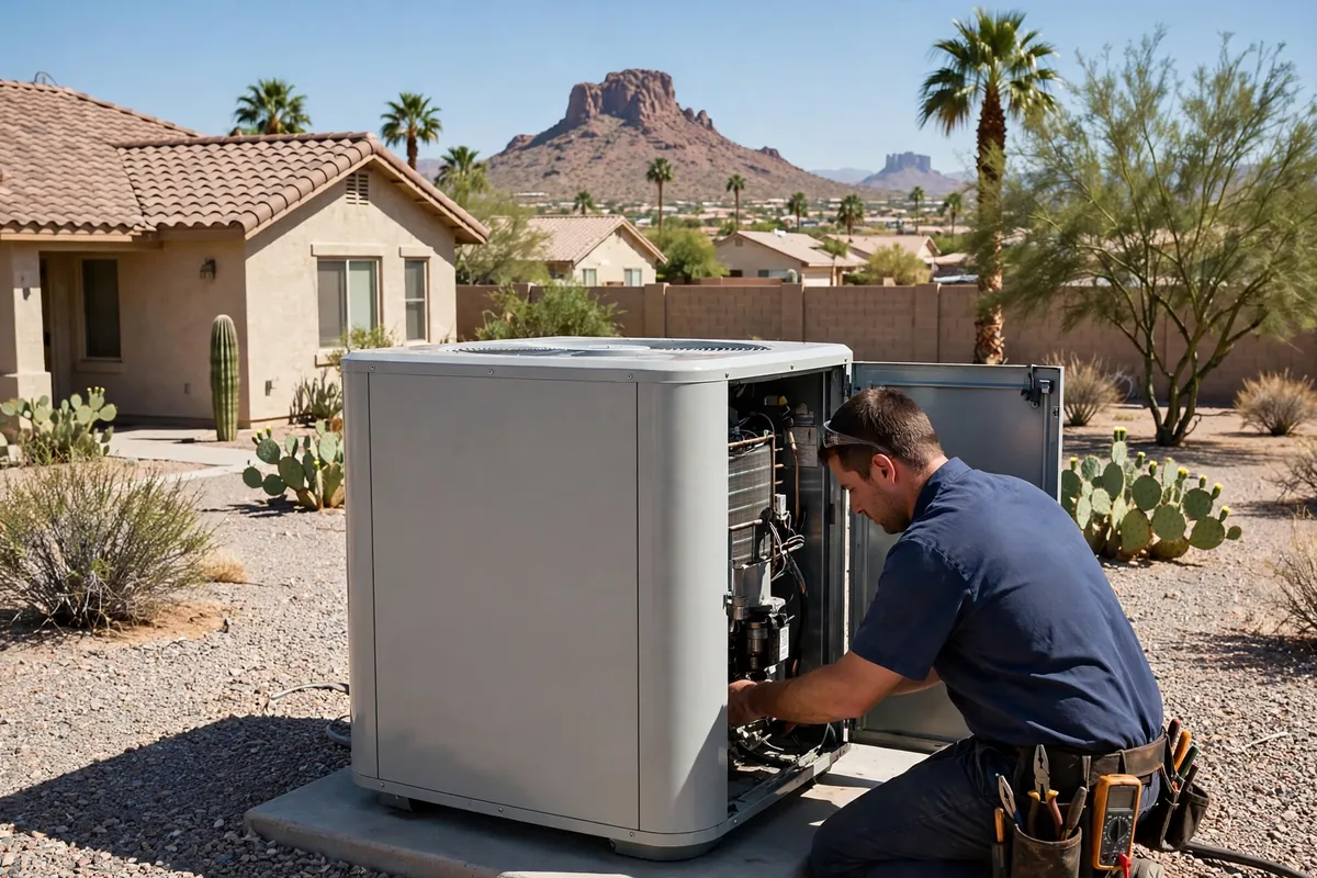 AC Repair Tempe, AZ — a condenser unit outside a desert home in summer