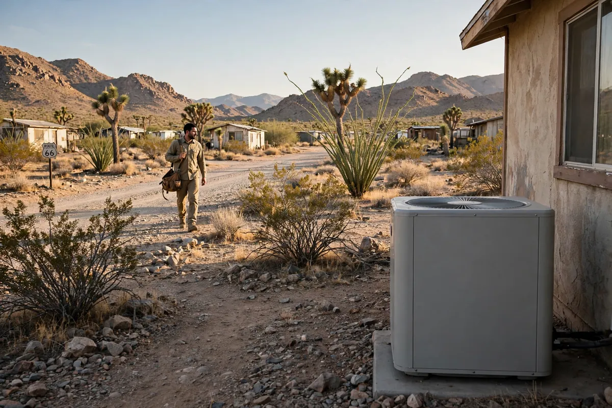 AC Repair Valentine, AZ — a technician testing an outdoor unit in the heat
