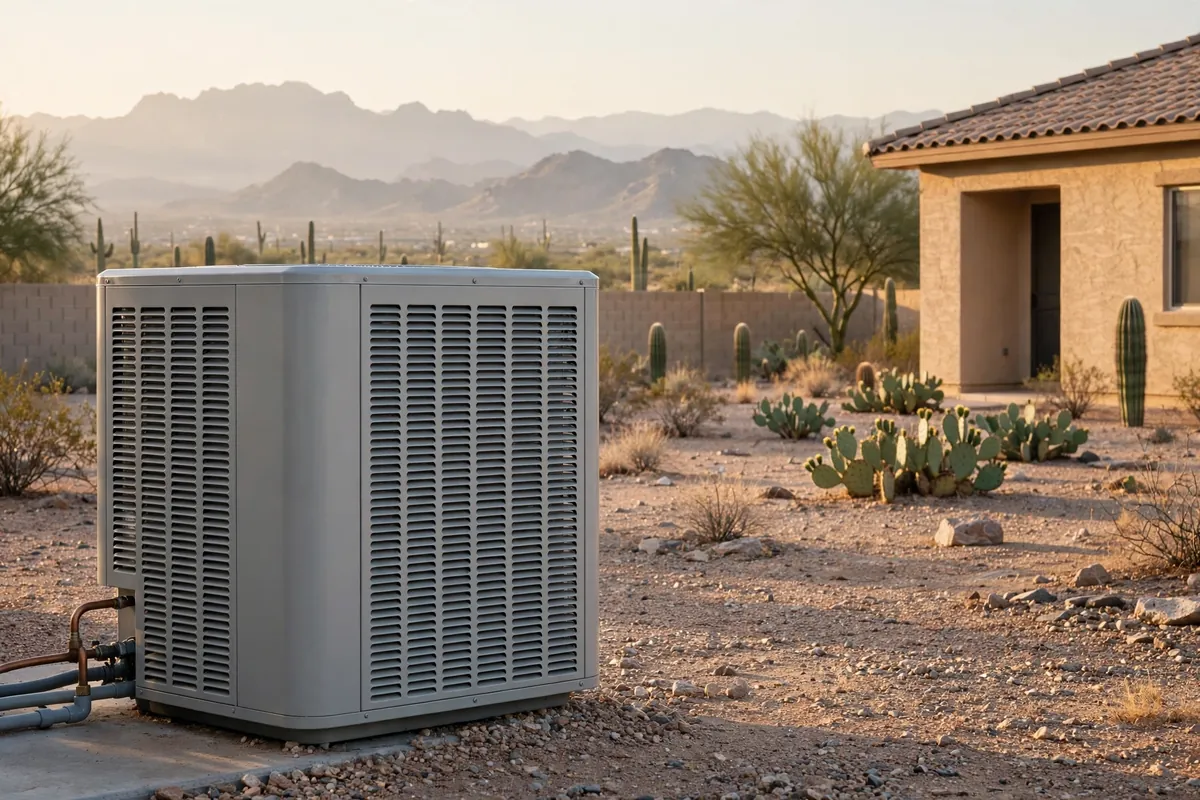 AC Repair Waddell, AZ — a condenser unit outside a desert home in summer