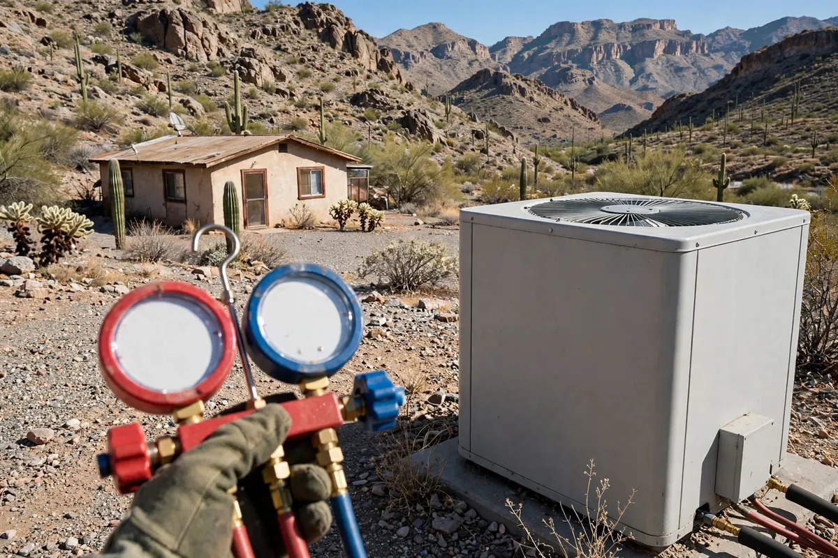 AC Repair Winkelman, AZ — a condenser unit outside a desert home in summer