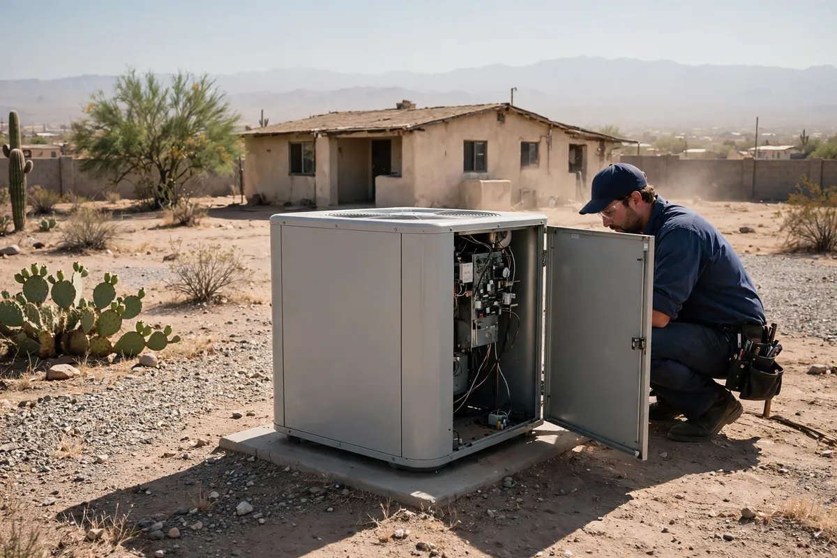 AC Repair Wittmann, AZ — a condenser unit outside a desert home in summer