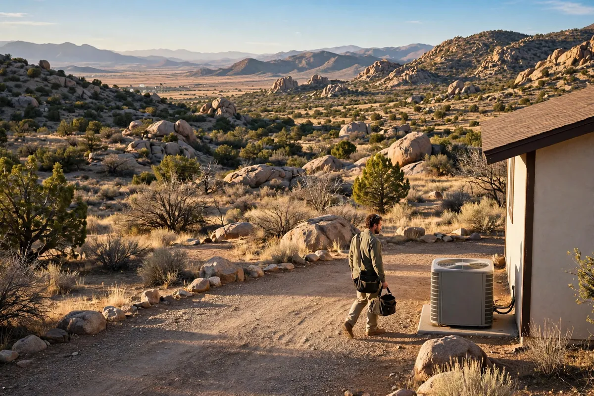 AC Repair Yarnell, AZ — a condenser unit outside a desert home in summer