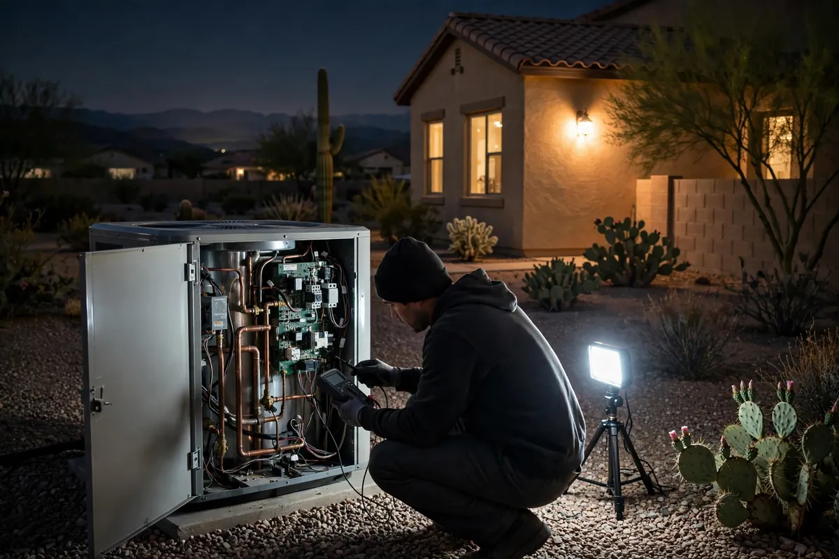 Emergency AC Repair Avondale, AZ — emergency repair work on a condenser in the heat
