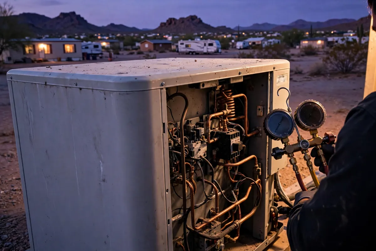Emergency AC Repair Bouse, AZ — emergency repair work on a condenser in the heat