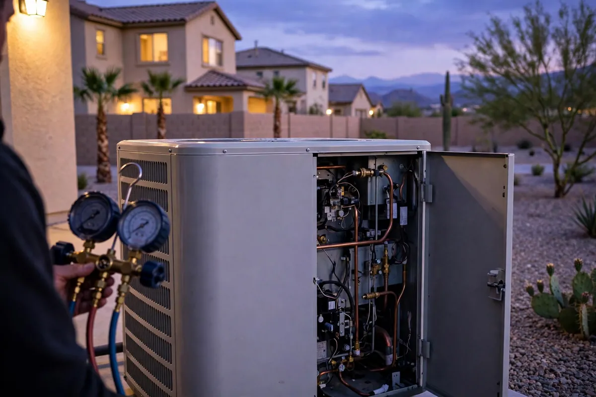 Emergency AC Repair Buckeye, AZ — emergency repair work on a condenser in the heat