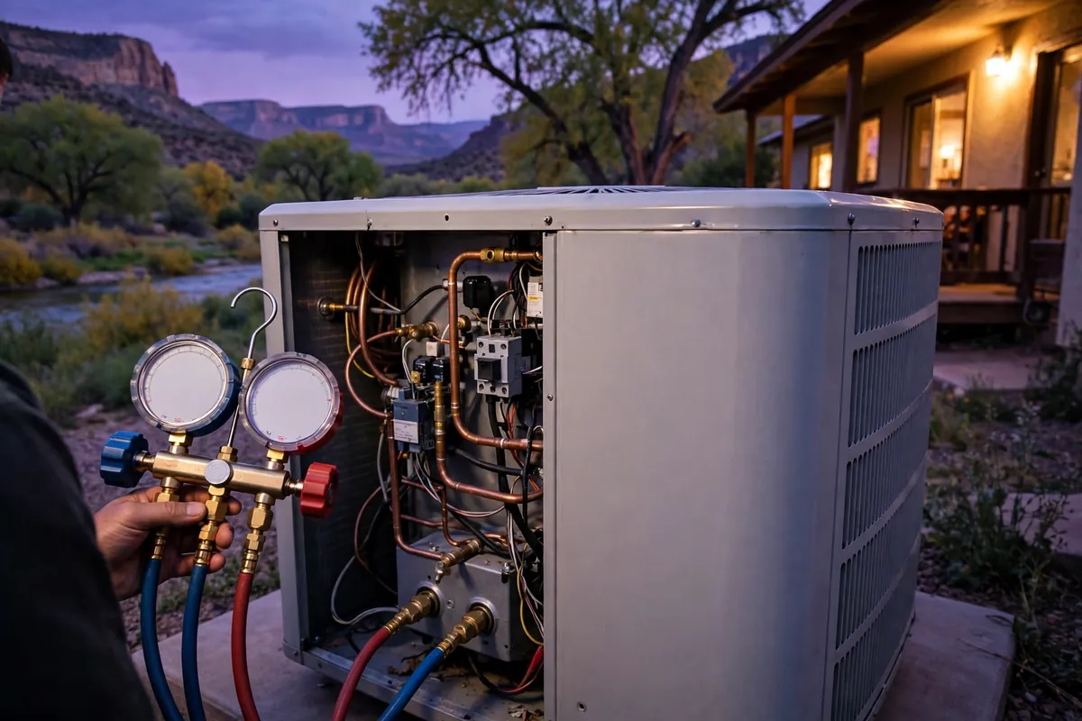 Emergency AC Repair Camp Verde, AZ — emergency repair work on a condenser in the heat