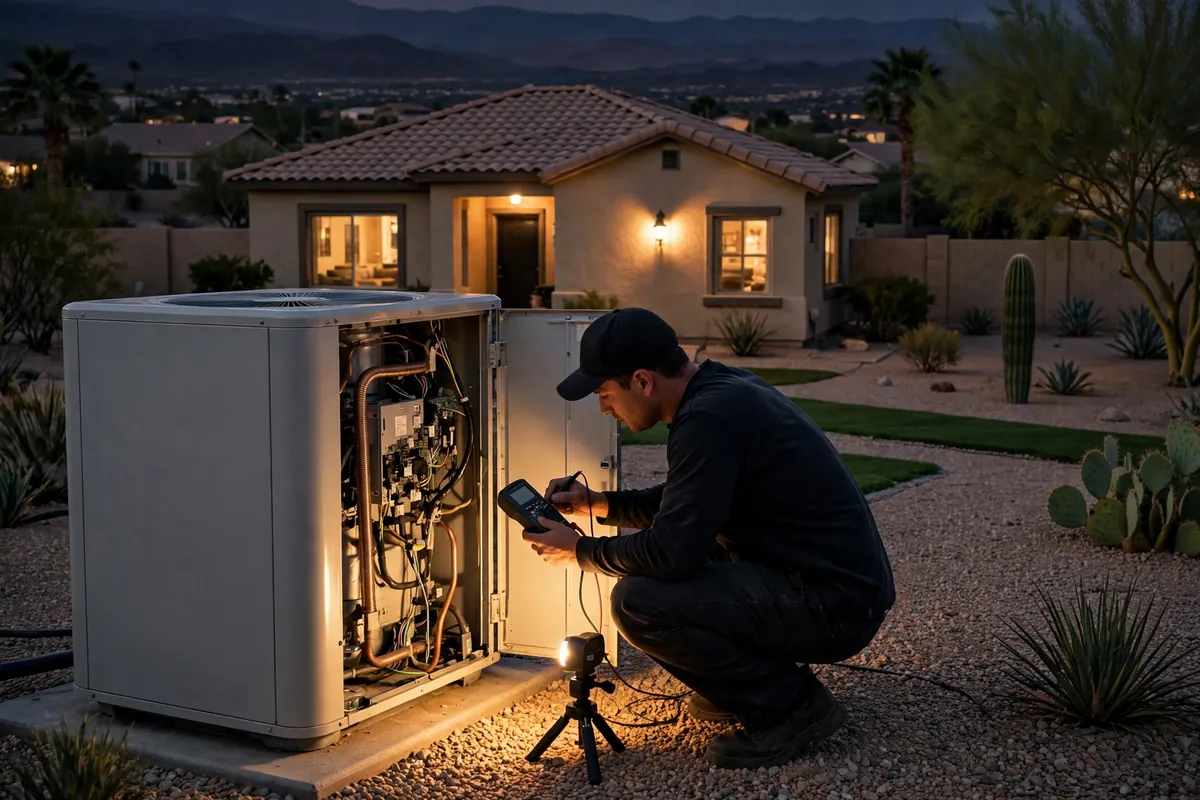 Emergency AC Repair Chandler, AZ — emergency repair work on a condenser in the heat