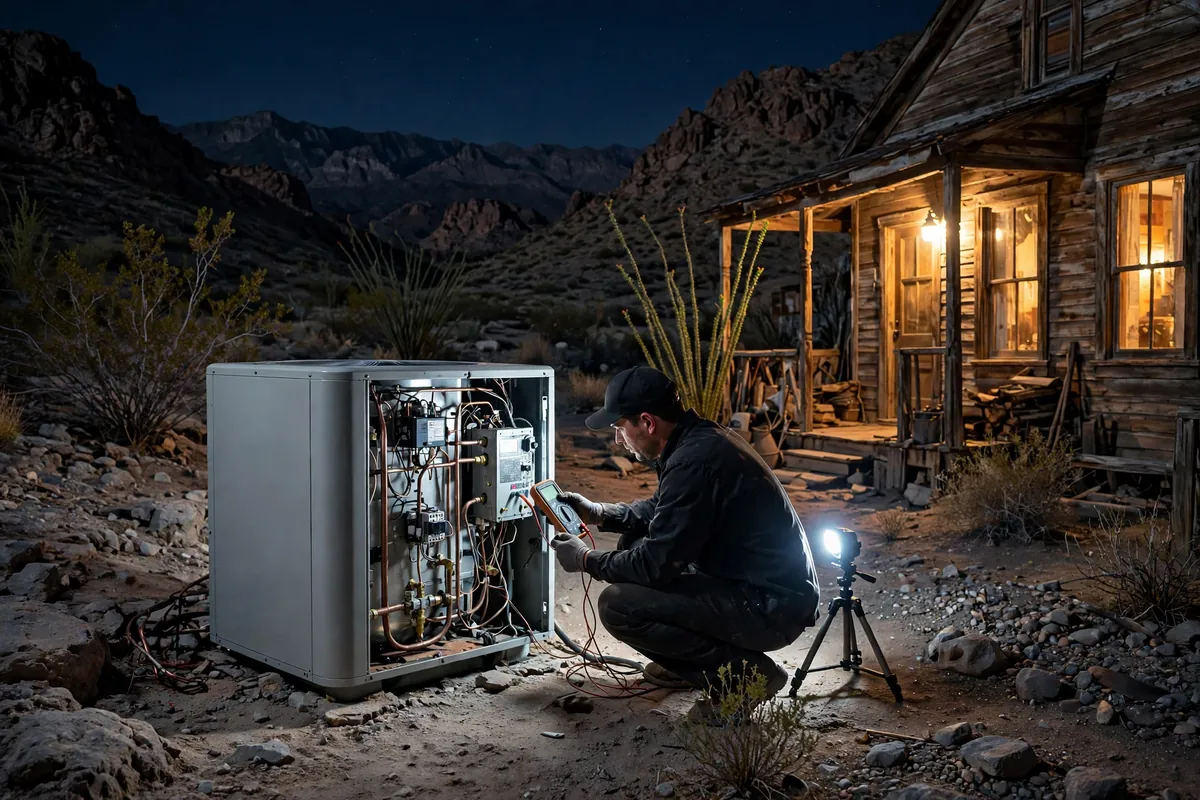 Emergency AC Repair Chloride, AZ — a pro checking gauges on a failed unit