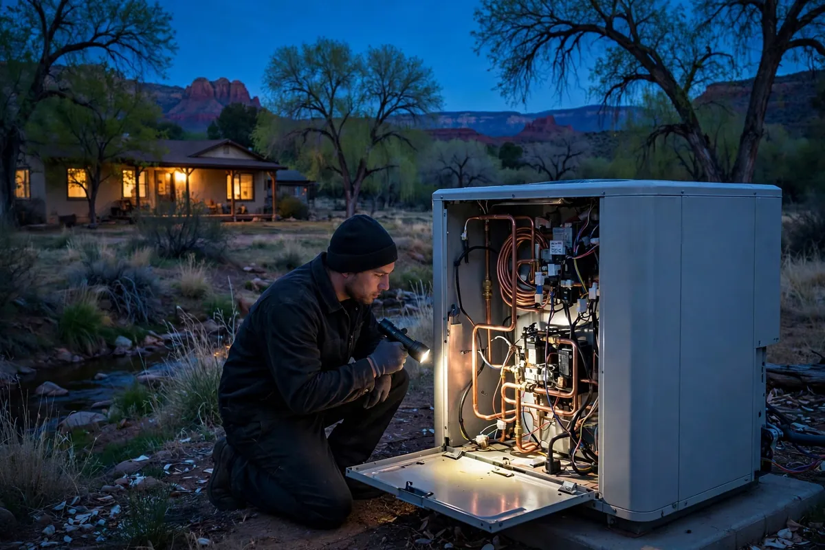 Emergency AC Repair Cornville, AZ — emergency repair work on a condenser in the heat
