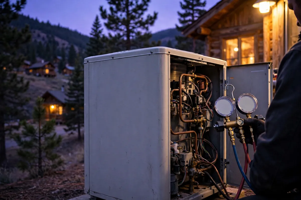 Emergency AC Repair Crown King, AZ — a technician restoring cooling at dusk