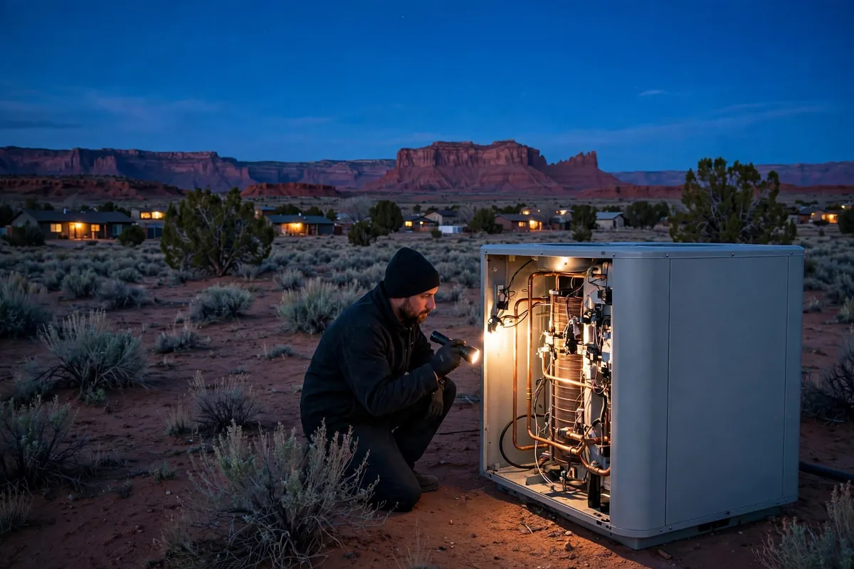 Emergency AC Repair Ganado, AZ — a pro checking gauges on a failed unit